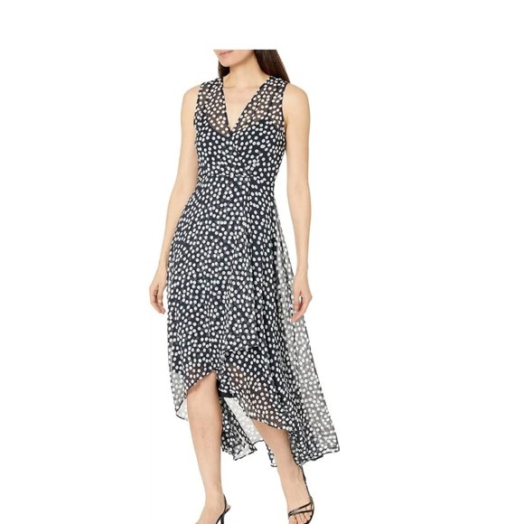 Calvin Klein Polka-Dot Surplice Dress - Picture 1 of 5